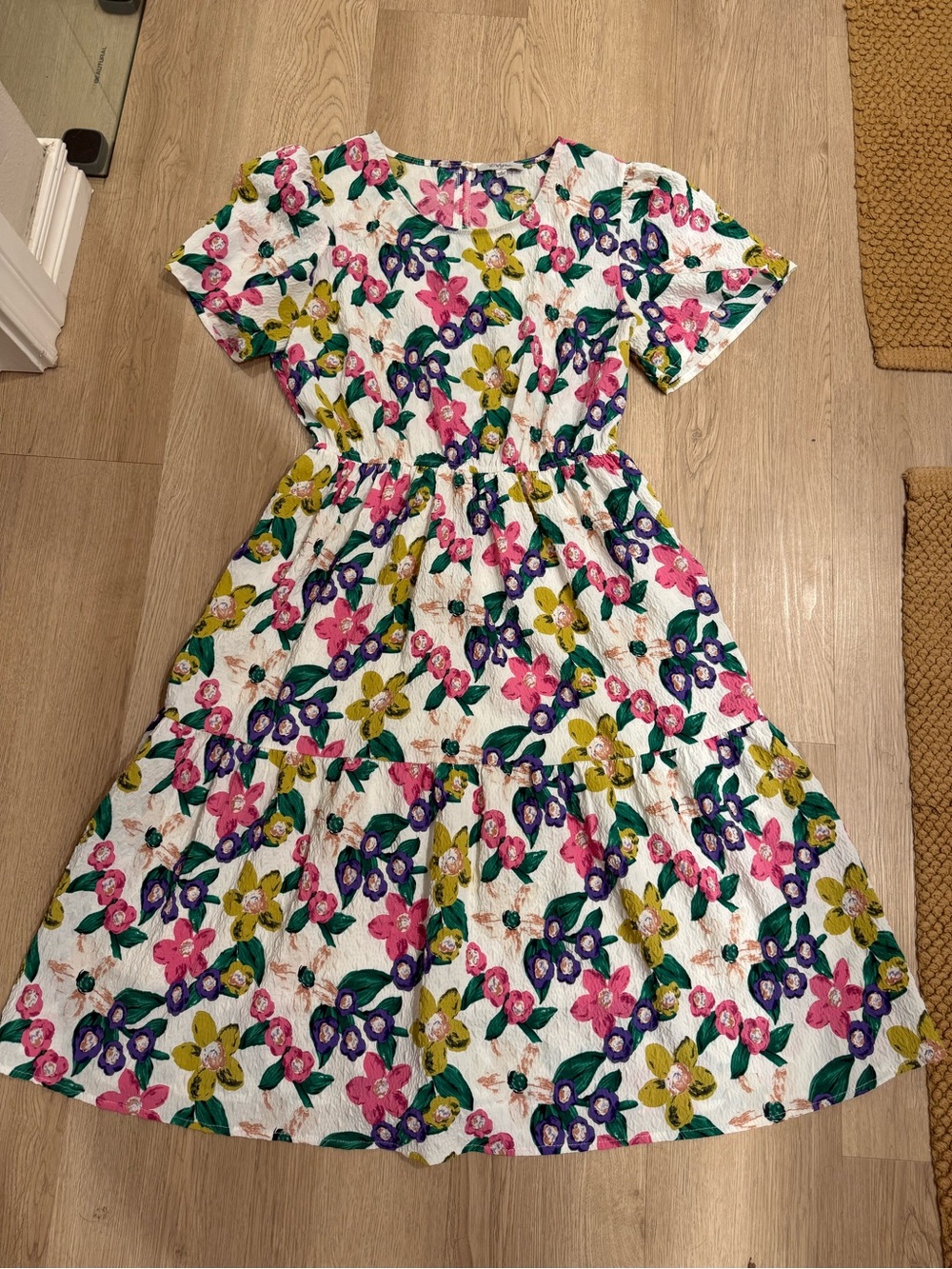 Polagram Floral Midi Dress in White & Pink Like New